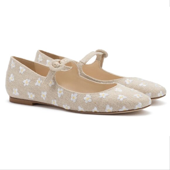 New! Larroude Beige Floral Flats - Picture 2 of 12